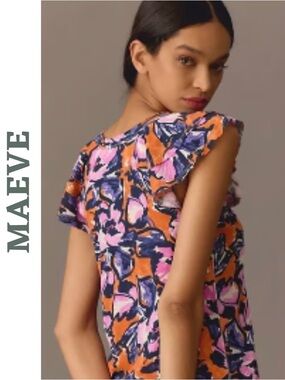 Anthropologie Maeve Floral Top Medium Flutter Sleeve Boho